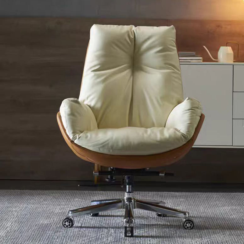 Minimalist Leather Desk Chair — Synthetic Leather / Milky Gray