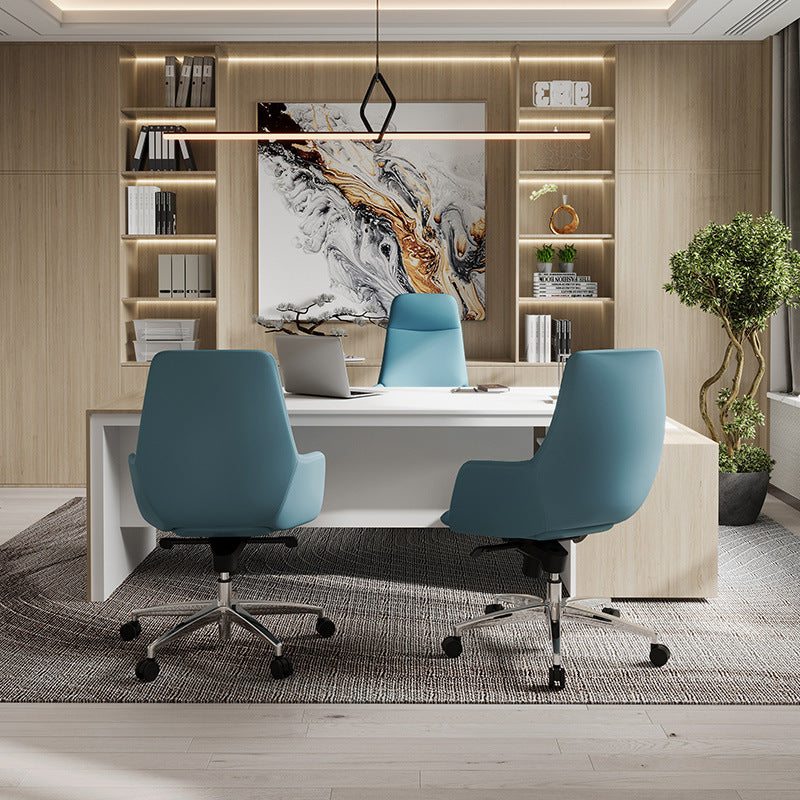 Minimalist Leather Adjustable Swivel Desk Chair — Synthetic Leather / Blue