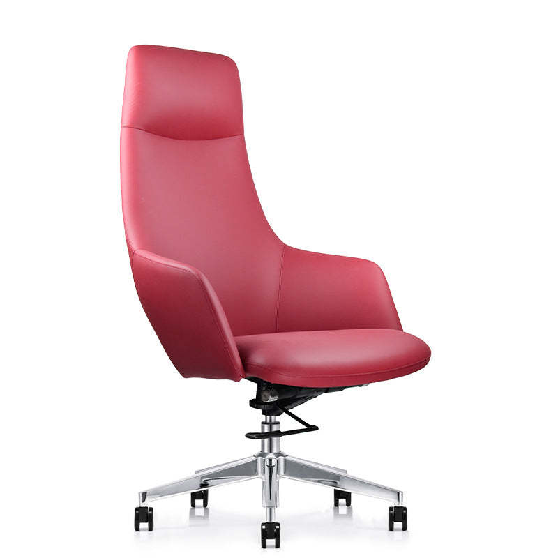 Minimalist Leather Adjustable Swivel Desk Chair — Cowhide / Rose Red