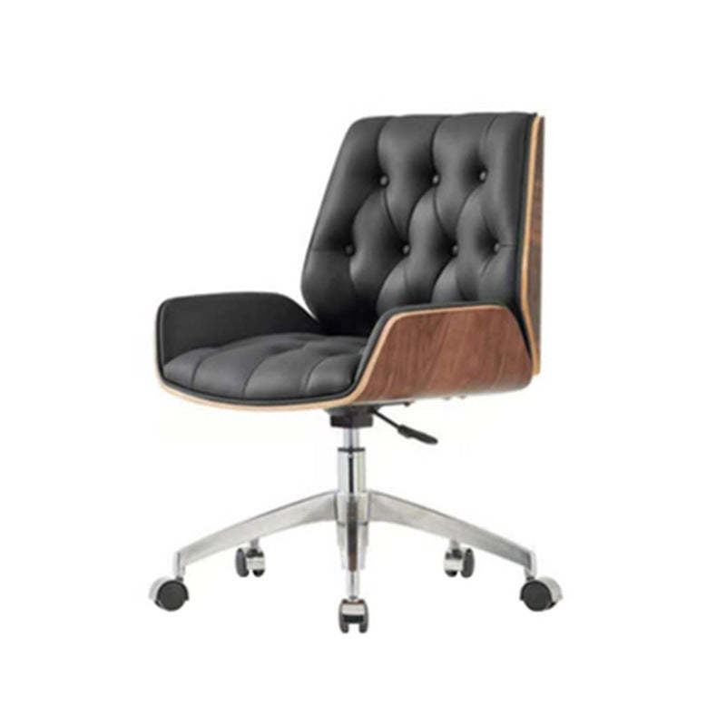 Nordic Swivel Leather Wood Steel Desk Chair — Genuine Leather(Cowhide) / Wood Frame + Beige Seat