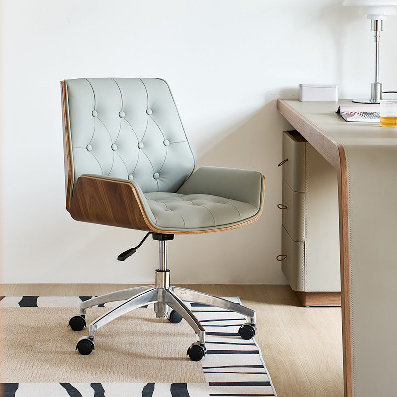 Nordic Swivel Leather Wood Steel Desk Chair