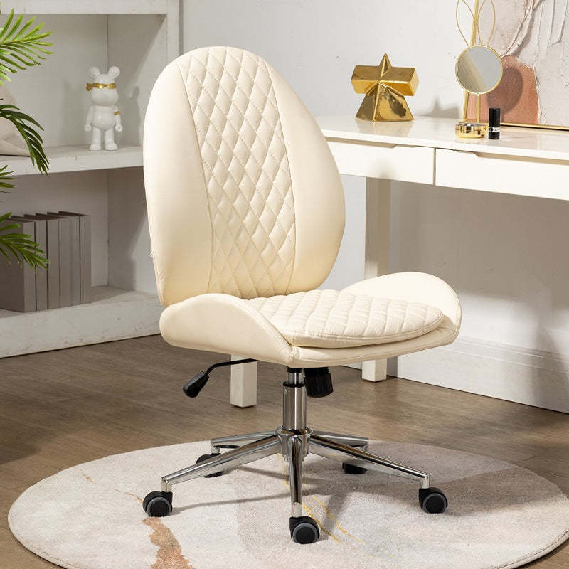 Nordic PU Leather Scallop Oval Vanity Stool — With Armrest / Milky White