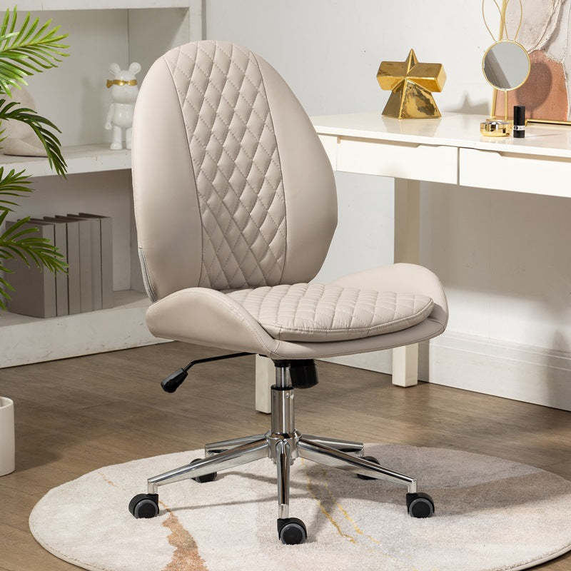 Nordic PU Leather Scallop Oval Vanity Stool — Without Armrest / Orange