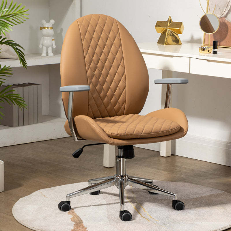 Nordic PU Leather Scallop Oval Vanity Stool — Without Armrest / Gray