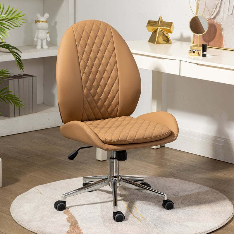 Nordic PU Leather Scallop Oval Vanity Stool — With Armrest / Gray
