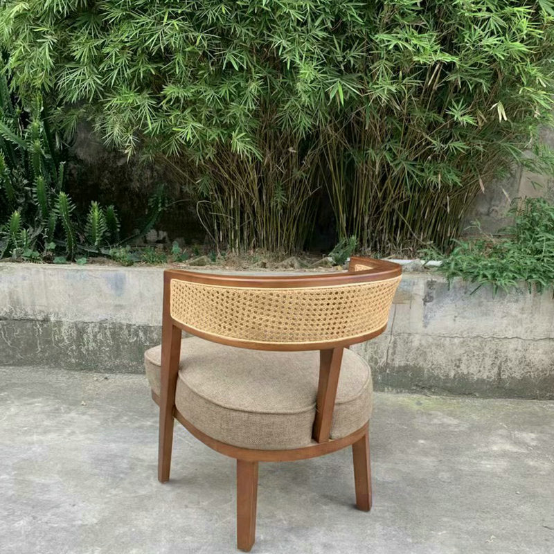 Lighom japanese woven rattan wood fabric accent chairs