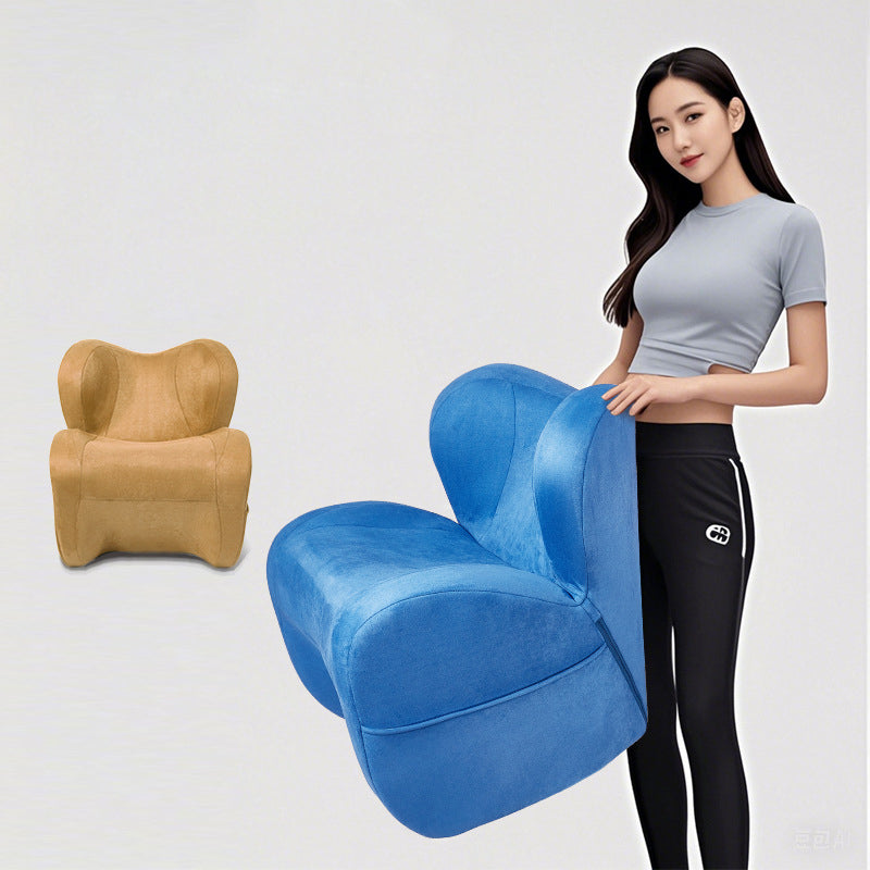 Minimalist Linen Velvet EPS Curved Accent Chair — Blue - Velvet