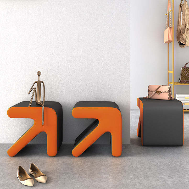 Leather Wood Arrow-Shape Stackable Footstool