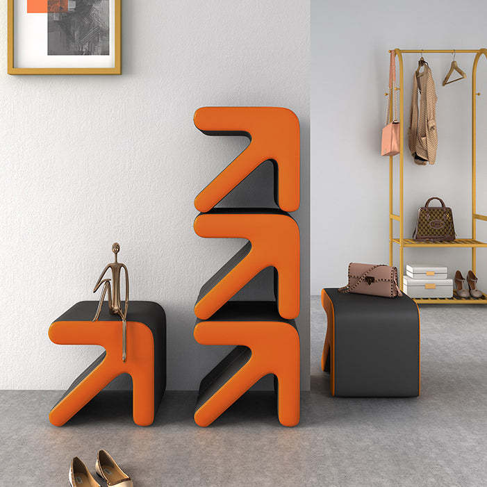 Leather Wood Arrow-Shape Stackable Footstool