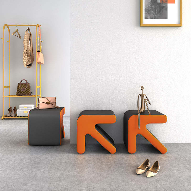 Leather Wood Arrow-Shape Stackable Footstool