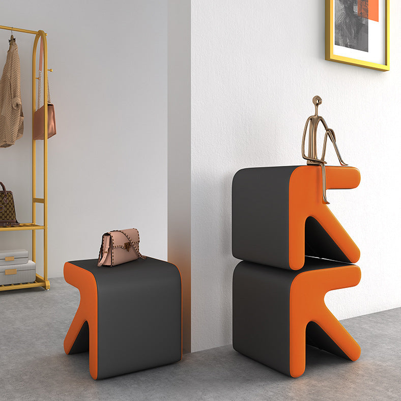 Leather Wood Arrow-Shape Stackable Footstool