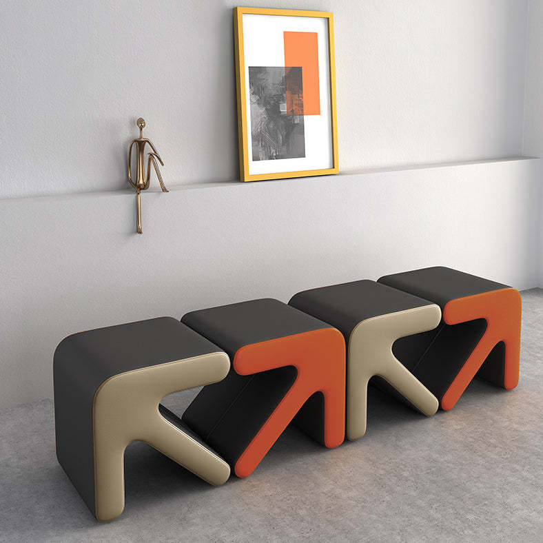 Leather Wood Arrow-Shape Stackable Footstool — White
