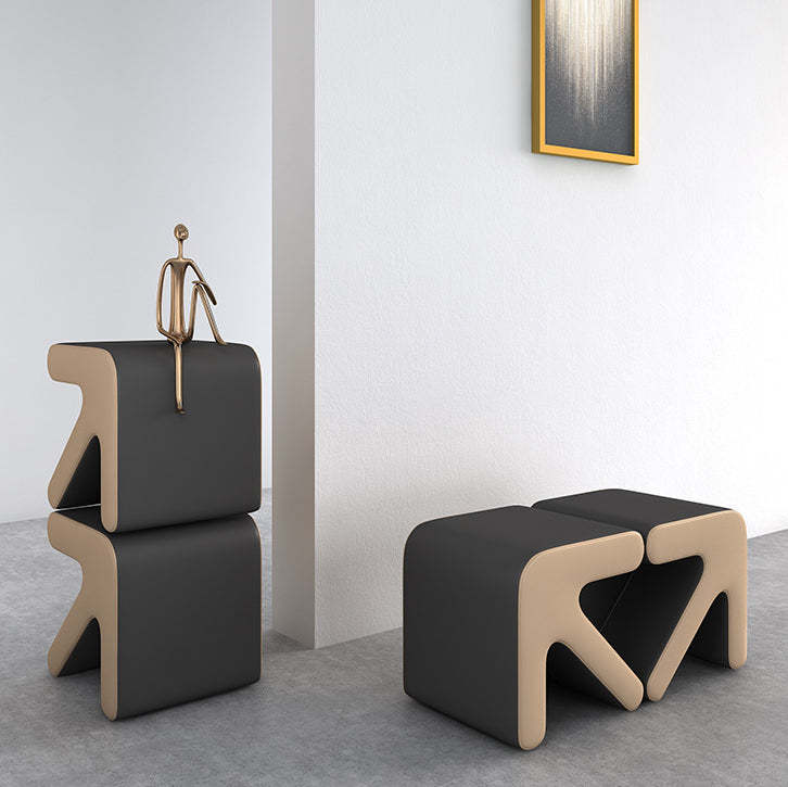 Leather Wood Arrow-Shape Stackable Footstool