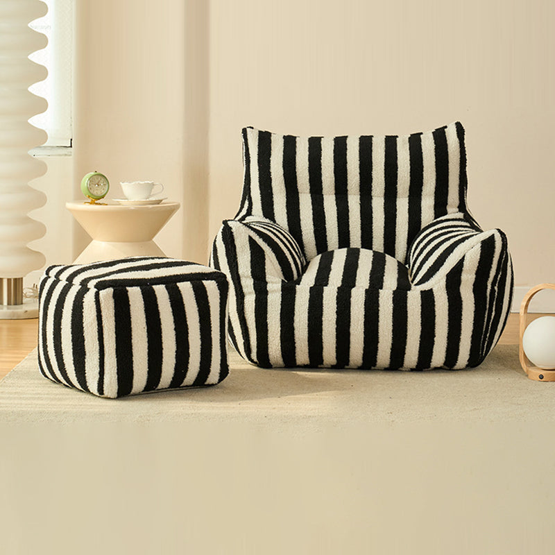 Scandinavian Teddy Fleece EPS Lazy Sofa Footrest — Single Seat / Without Footrest / Black + White