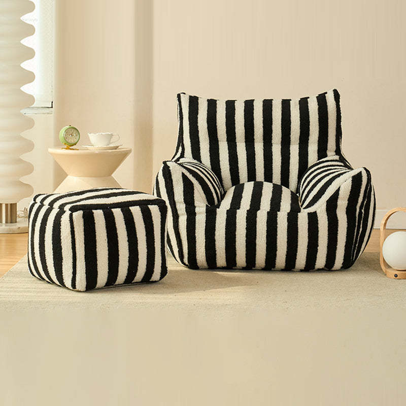 Scandinavian Teddy Fleece EPS Lazy Sofa Footrest — Single Seat / Without Footrest / Black + White