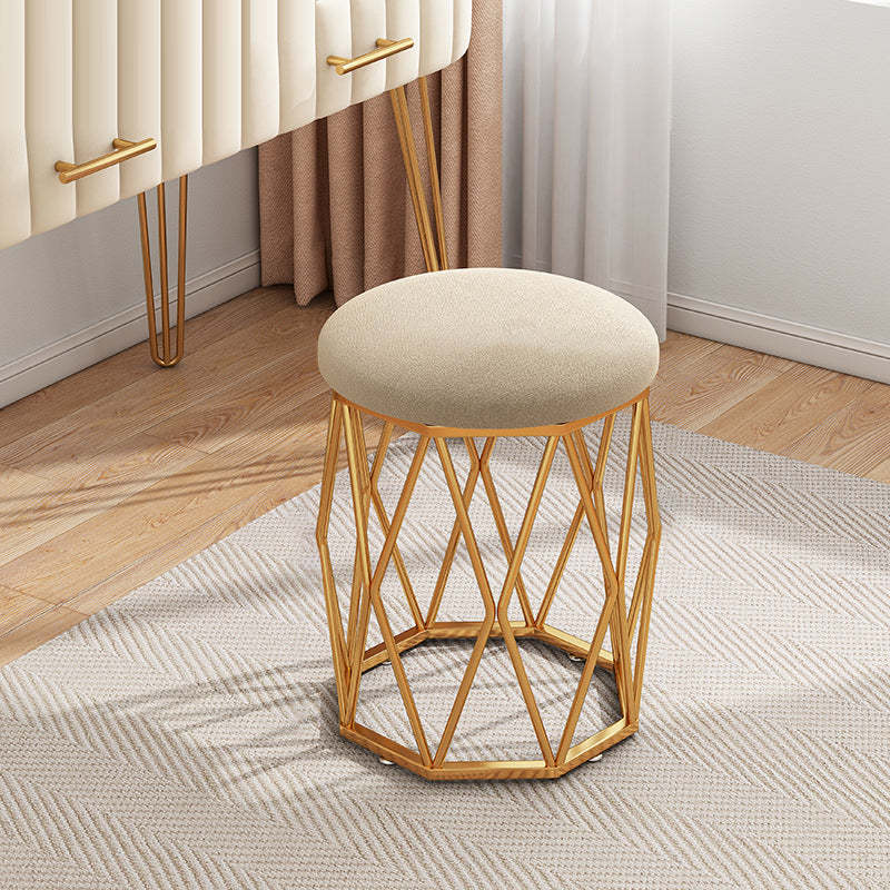Nordic Velvet Fabric Round Vanity Stool — Gold Leg + Blue Seat - Velvet