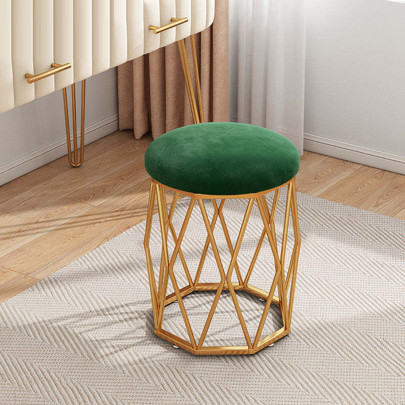 Nordic Velvet Fabric Round Vanity Stool — Gold Leg + White Seat - Tech Fabric