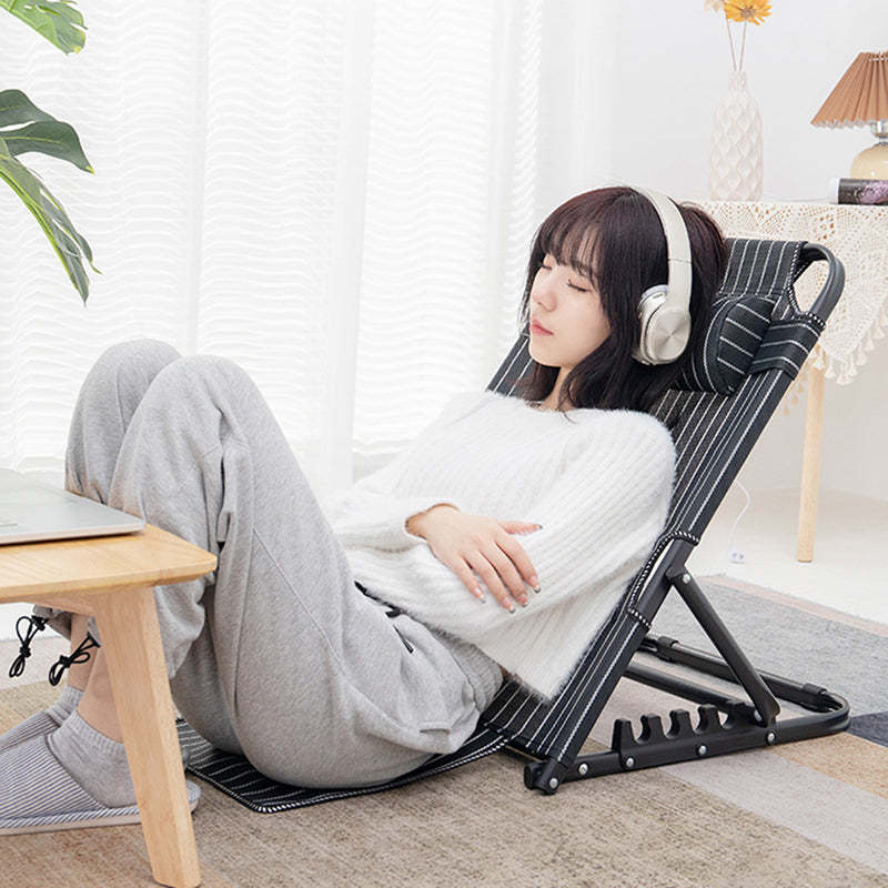 Minimalist Fabric Steel Back Chair — With Armrest / Black & White Stripes