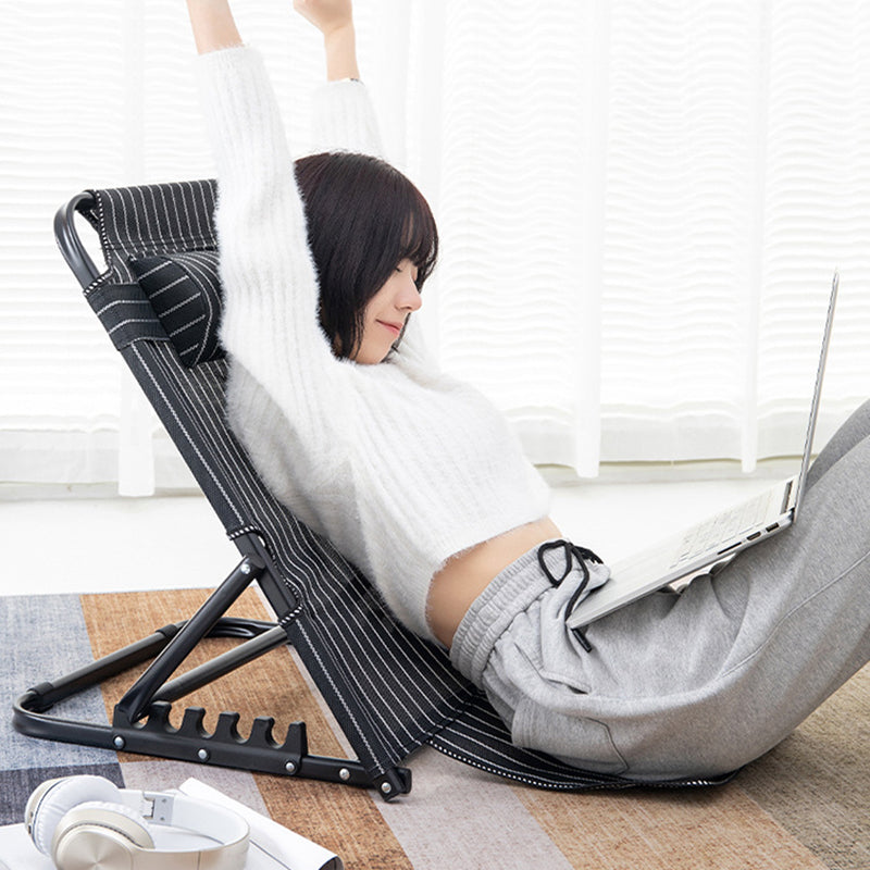 Minimalist Fabric Steel Back Chair — With Armrest / Black
