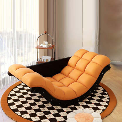 Nordic Leather Cotton-Linen Chair — Orange Cushion + Black Frame - Leather
