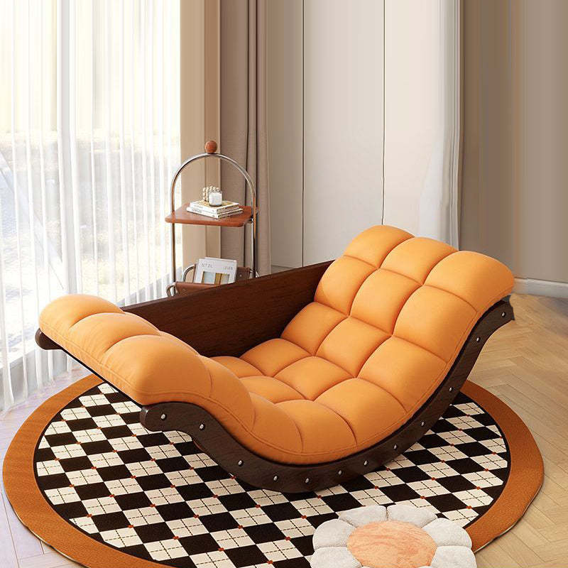 Nordic Leather Cotton-Linen Chair — Orange Cushion + Walnut Frame - Leather