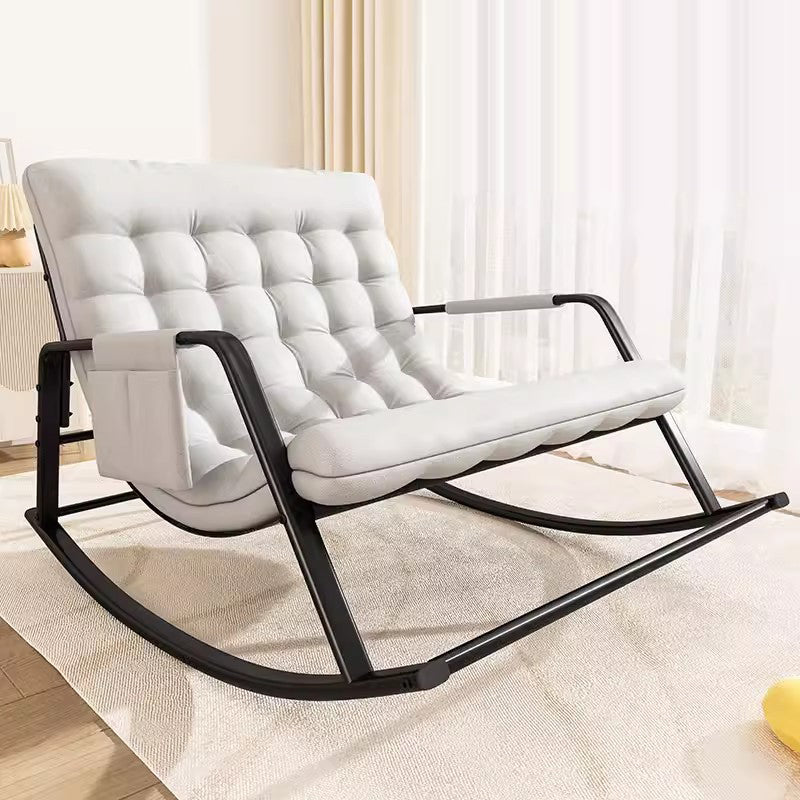Nordic Tech Fabric Steel Moon Rocking Chair — Light Gray + Chibi Check