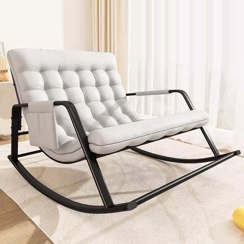 Nordic Tech Fabric Steel Moon Rocking Chair — Light Gray + Chibi Check