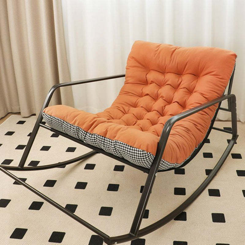 Nordic Tech Fabric Steel Moon Rocking Chair — Beige + Chibi Check