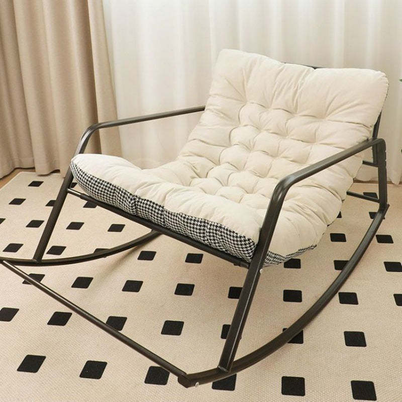 Nordic Tech Fabric Steel Moon Rocking Chair — Orange + Chibi Check