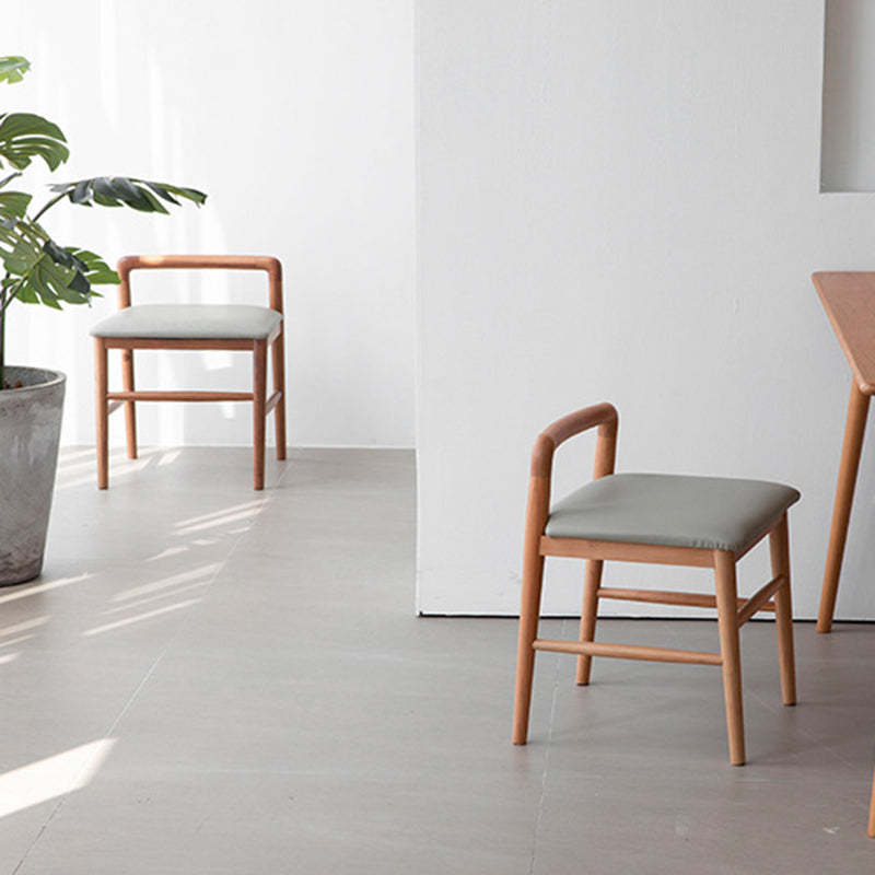 Nordic Oak Leather Square Vanity Stool