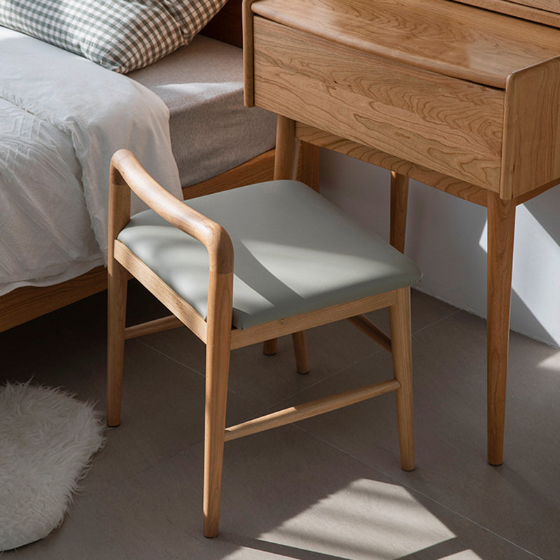 Nordic Oak Leather Square Vanity Stool