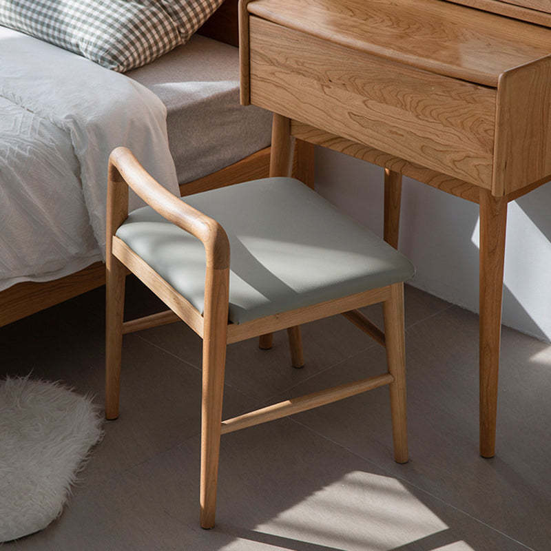 Nordic Oak Leather Square Vanity Stool — Oak Color