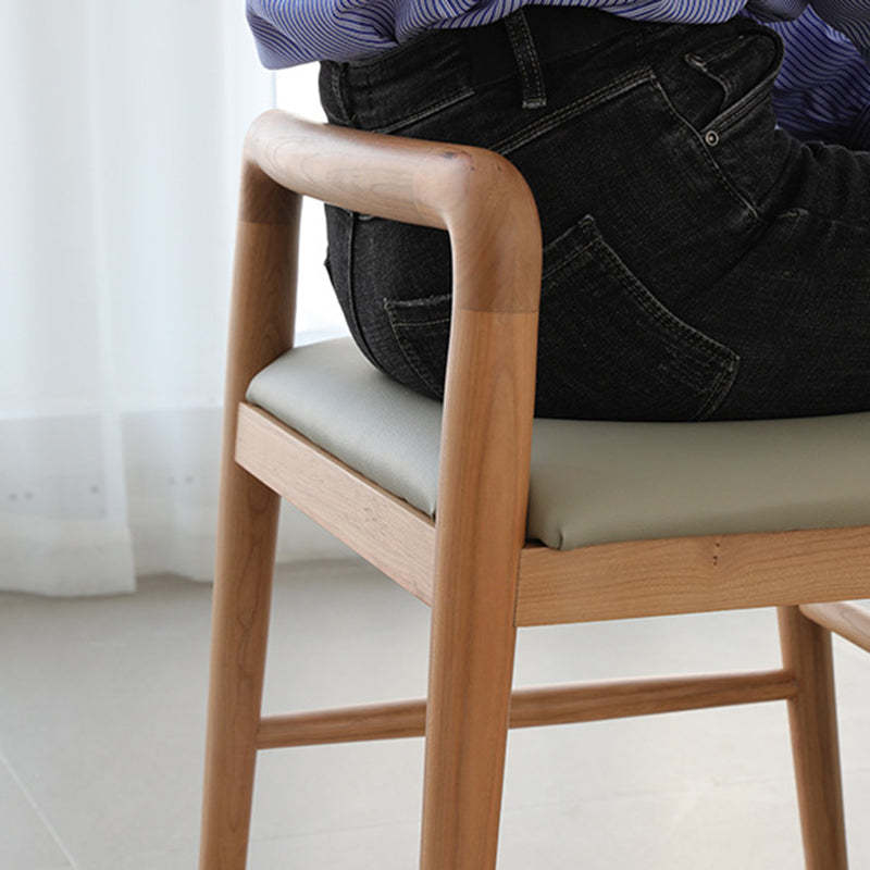 Nordic Oak Leather Square Vanity Stool