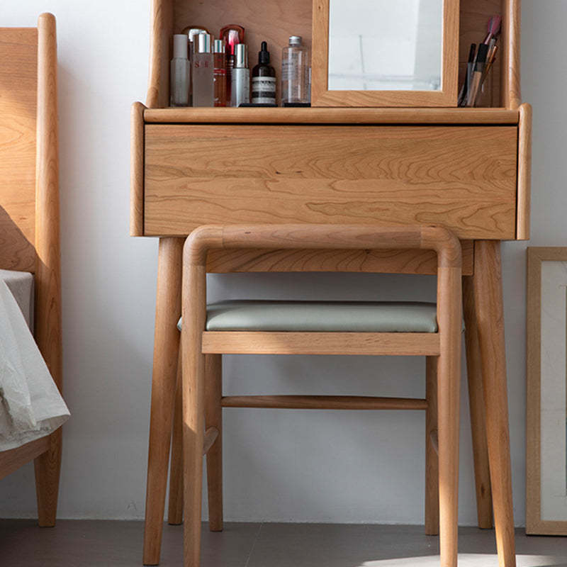 Nordic Oak Leather Square Vanity Stool