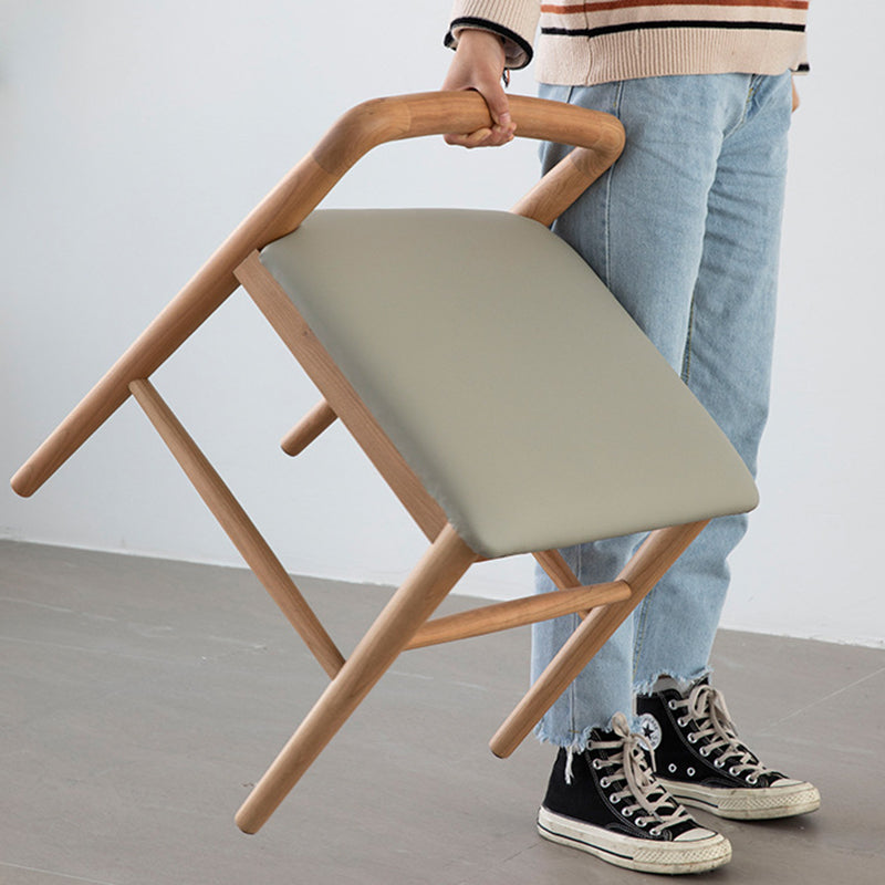 Nordic Oak Leather Square Vanity Stool