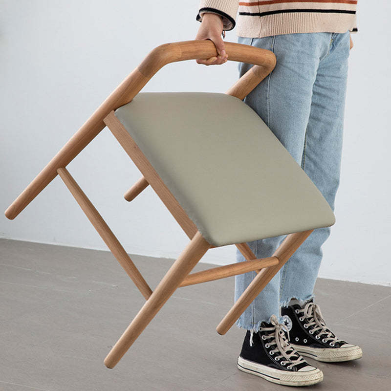 Nordic Oak Leather Square Vanity Stool