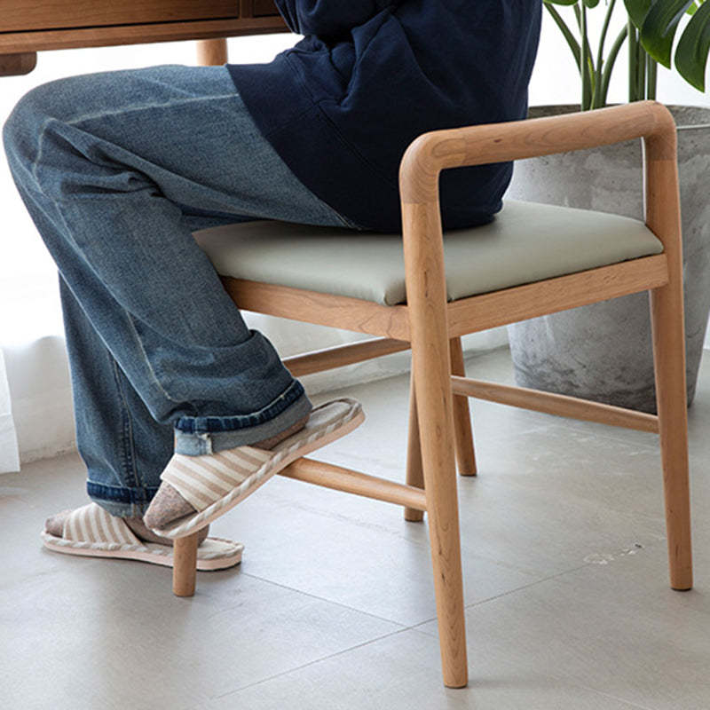 Nordic Oak Leather Square Vanity Stool