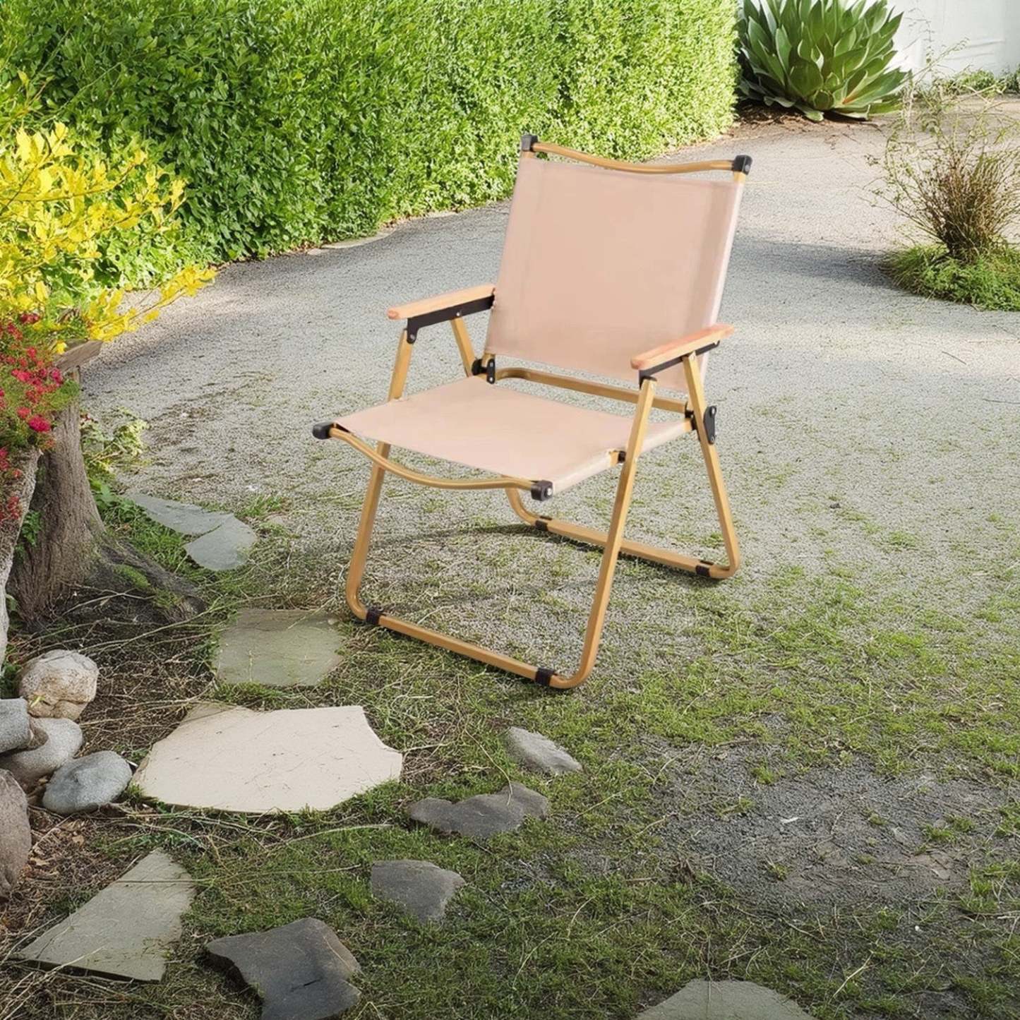 Modern Iron Fabric Foldable Camping Chair — Blue