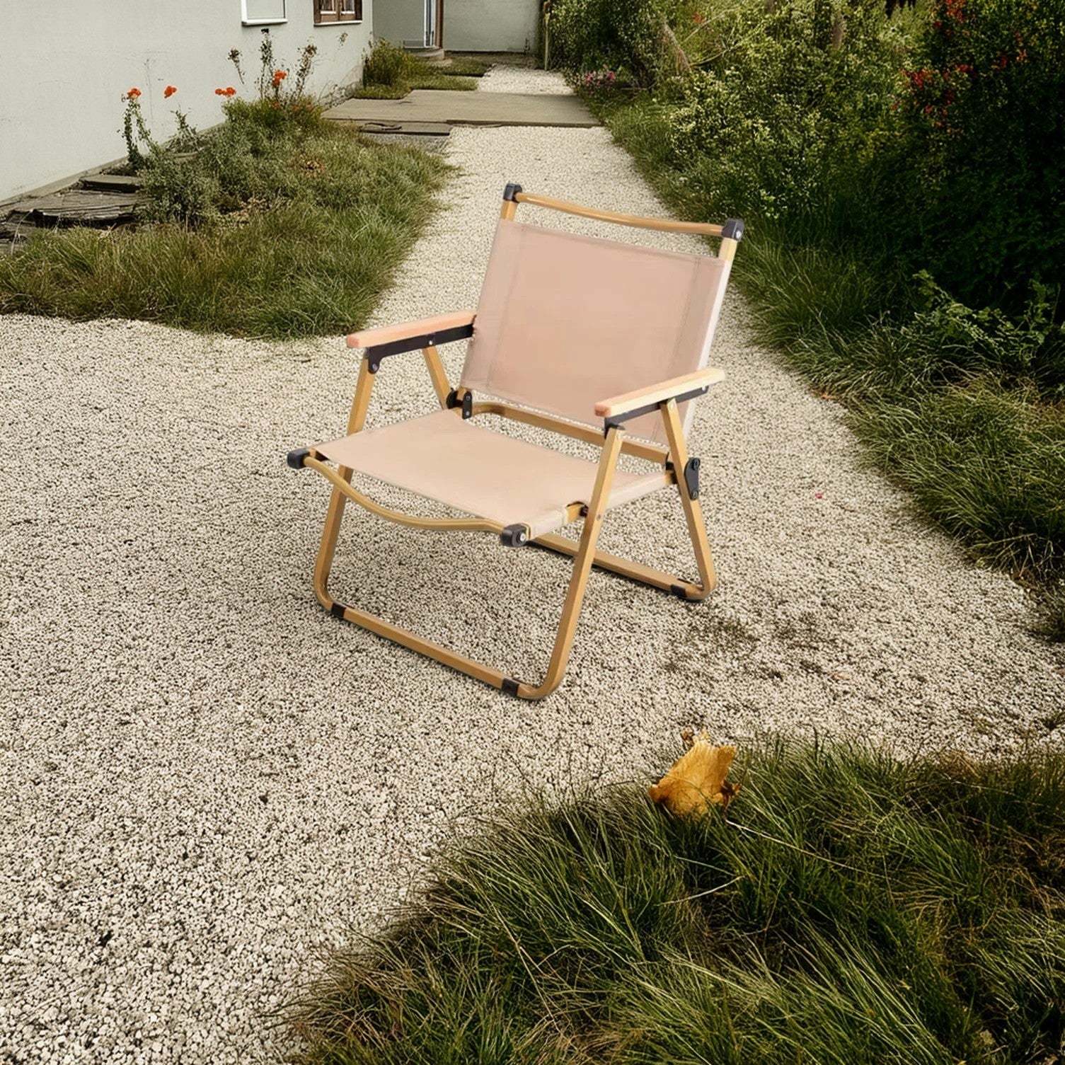 Modern Iron Fabric Foldable Camping Chair — Khaki
