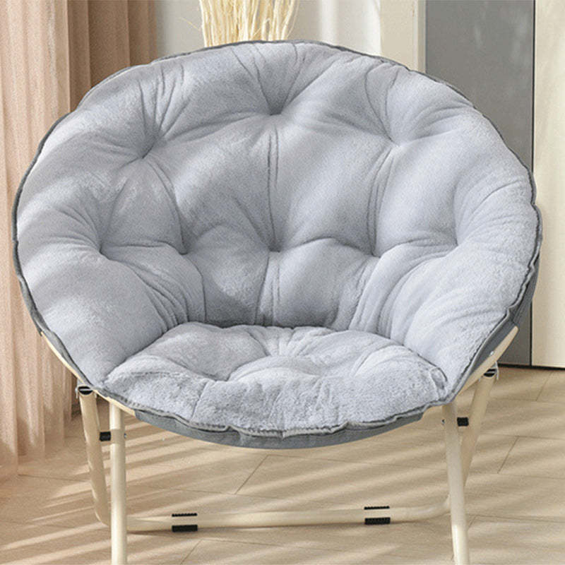 Minimalist Plush Cotton Steel Foldable Lounge Chair — With Footrest / White