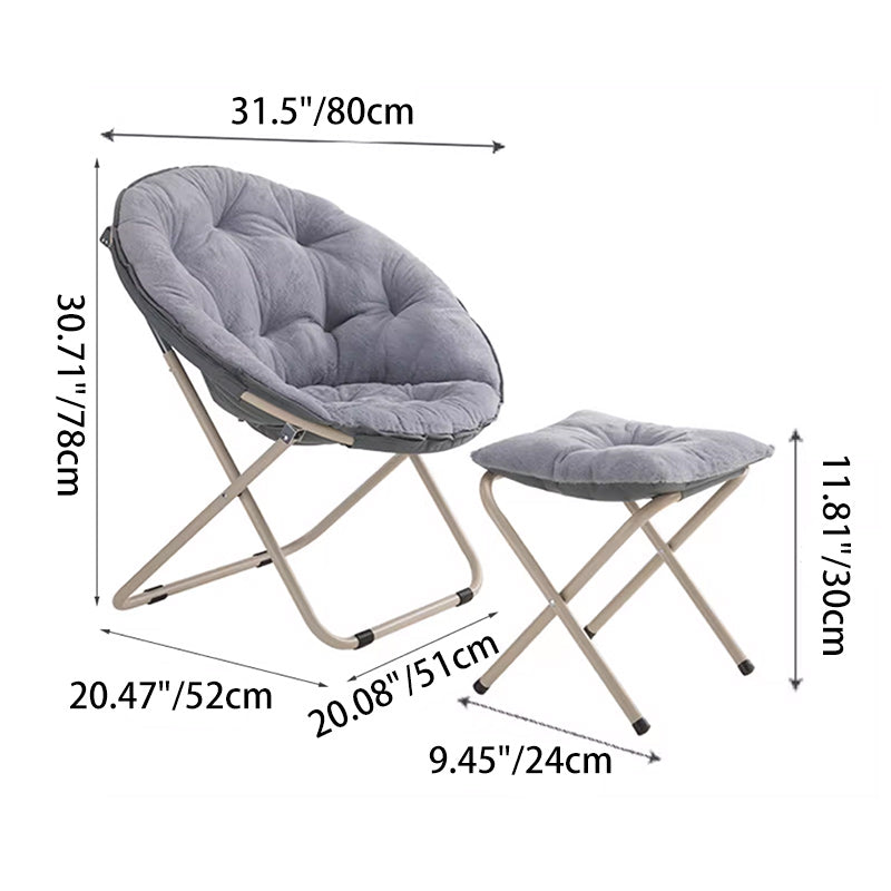 Minimalist Plush Cotton Steel Foldable Lounge Chair — Without Footrest / White