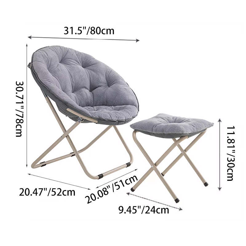 Minimalist Plush Cotton Steel Foldable Lounge Chair — Without Footrest / White