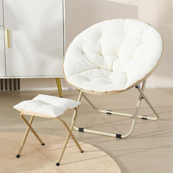 Minimalist Plush Cotton Steel Foldable Lounge Chair — With Footrest / Green