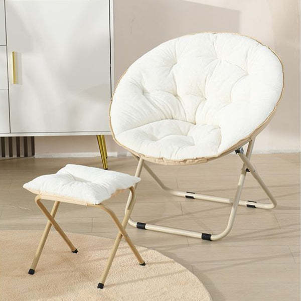 Minimalist Plush Cotton Steel Foldable Lounge Chair — With Footrest / Green