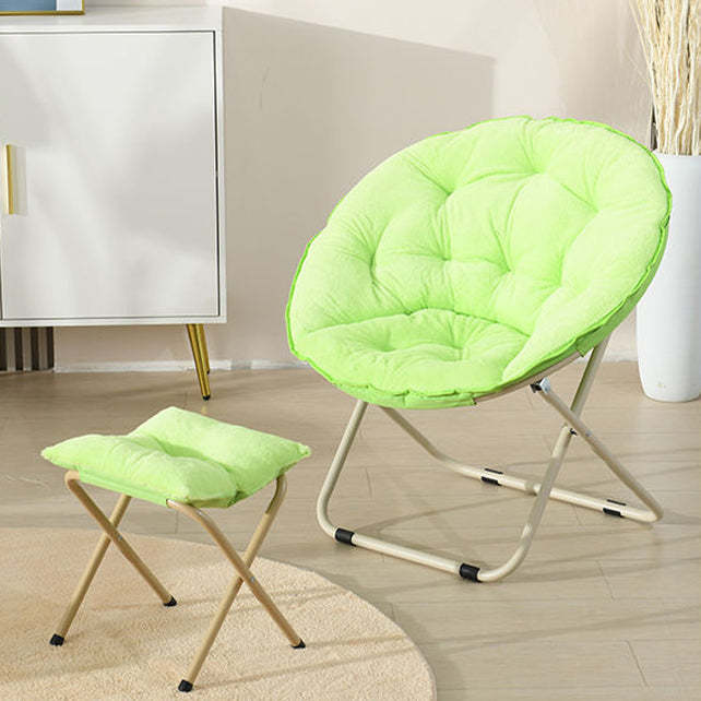 Minimalist Plush Cotton Steel Foldable Lounge Chair — With Footrest / Pink