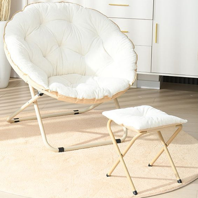Minimalist Plush Cotton Steel Foldable Lounge Chair — Without Footrest / Green