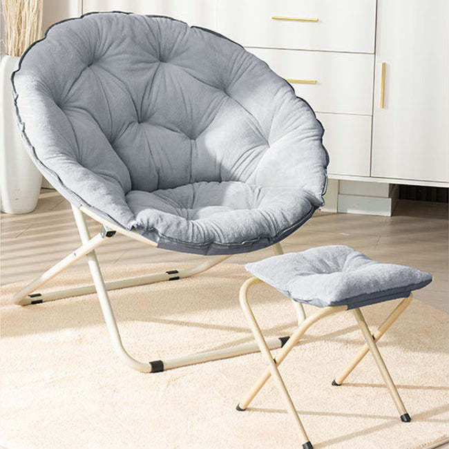 Minimalist Plush Cotton Steel Foldable Lounge Chair — With Footrest / White