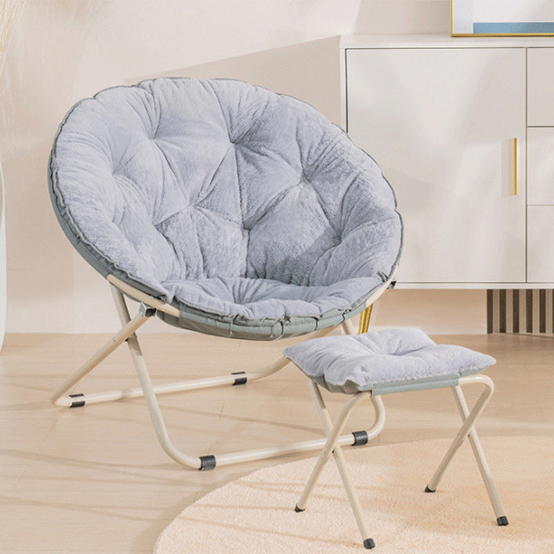 Minimalist Plush Cotton Steel Foldable Lounge Chair — Without Footrest / White