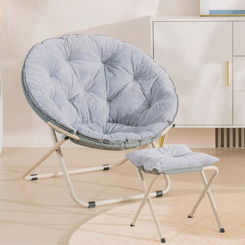 Minimalist Plush Cotton Steel Foldable Lounge Chair — Without Footrest / White