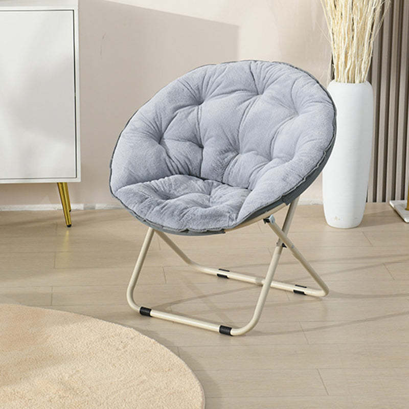 Minimalist Plush Cotton Steel Foldable Lounge Chair — With Footrest / Gray